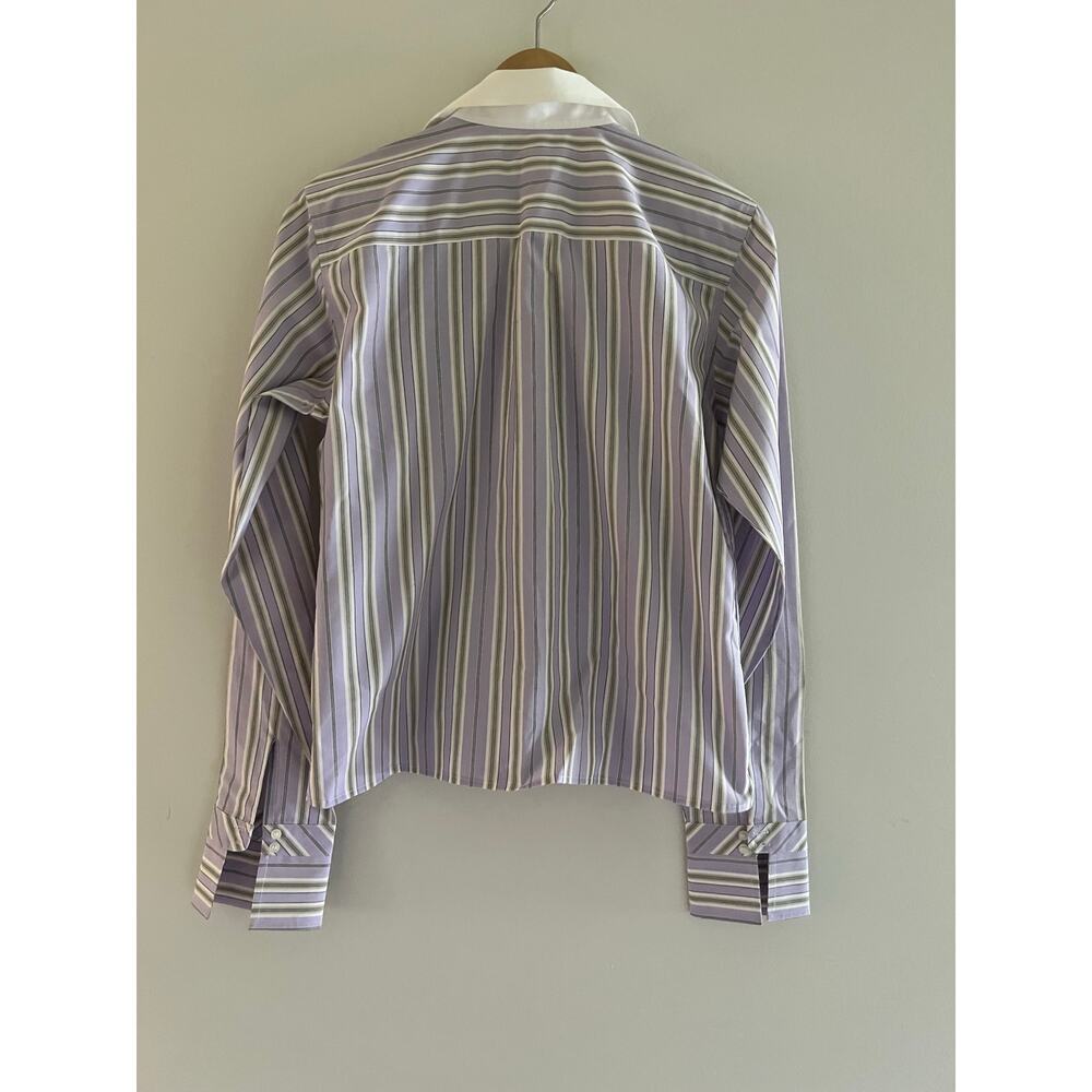 Liz Claiborne Lavender and White Striped Button-Up Blouse - Picture 2 of 9